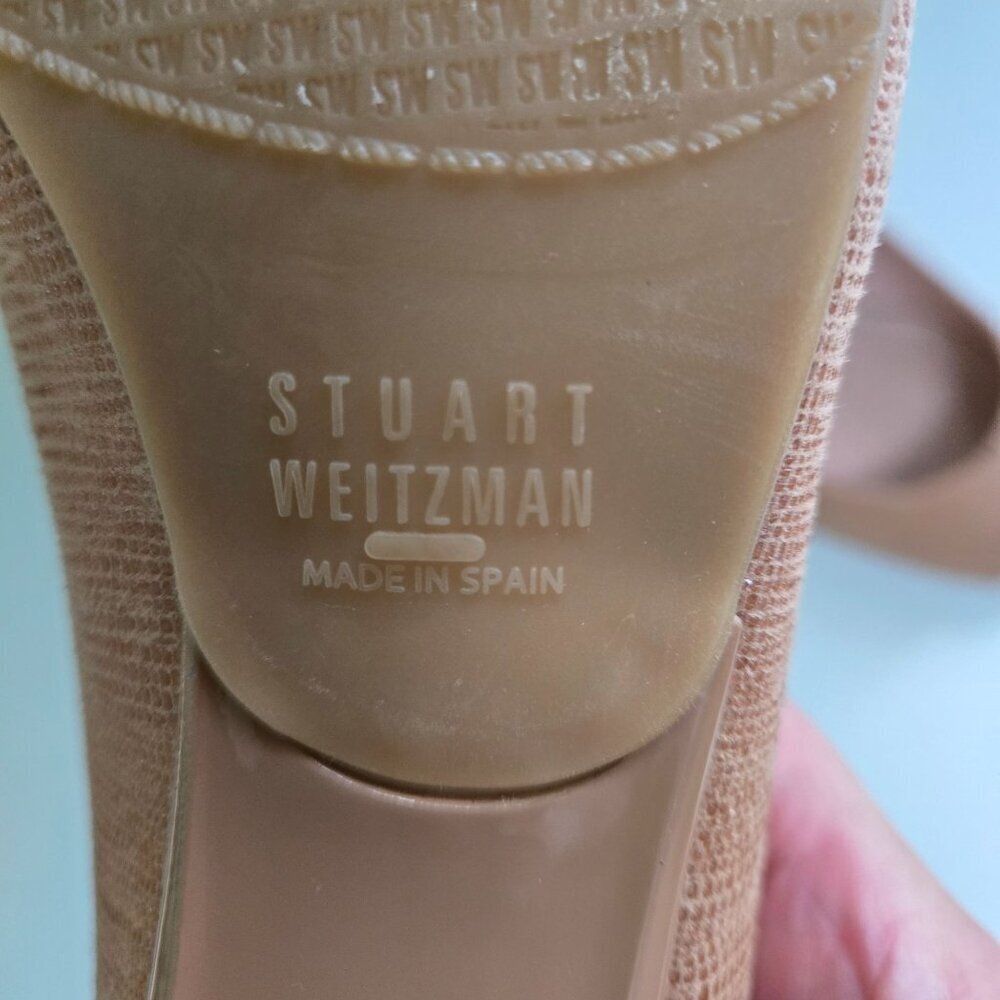 Stuart Weitzman Beige Lizard Embossed Logosavior Pumps Open Toe Size 7.5W - Picture 11 of 11
